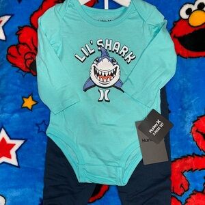 Hurley Aqua Lil' Shark Long-Sleeve Baby One-Piece
